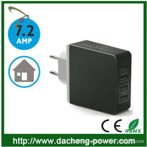 Factory hotly selling 4 port usb wall charger 5V 7.2A for phone ipad( EU Plug)